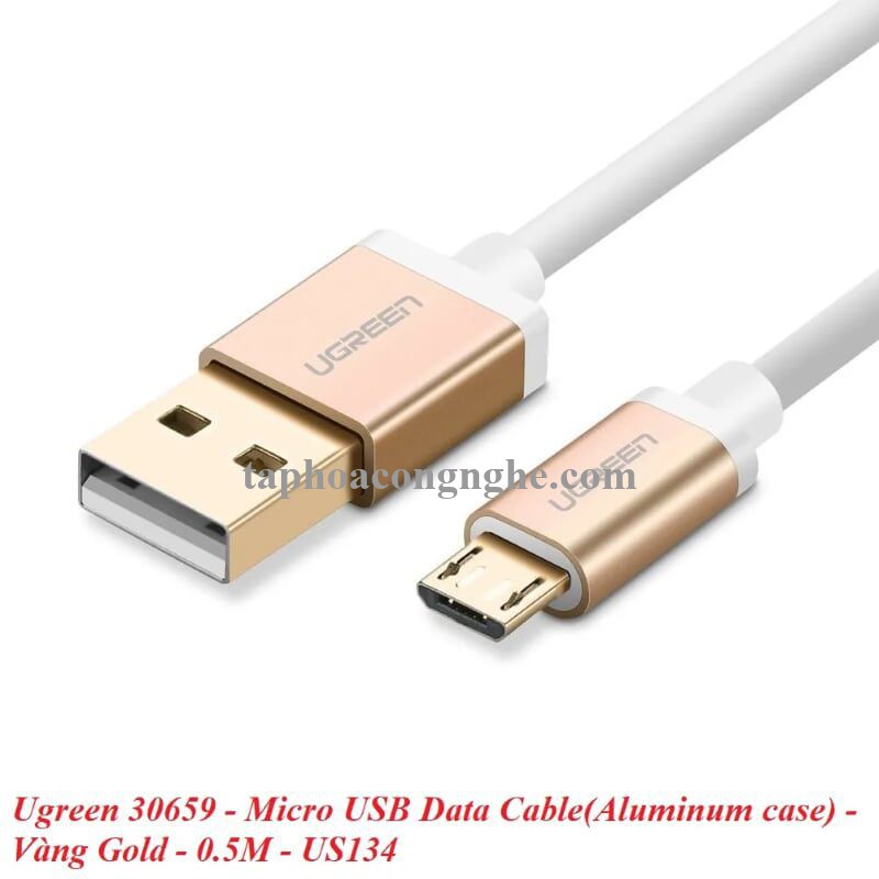 Ugreen 30659 0.5M màu Vàng Cáp sạc truyền dữ liệu USB 2.0 sang MICRO USB đầu mạ vàng US134 30030659